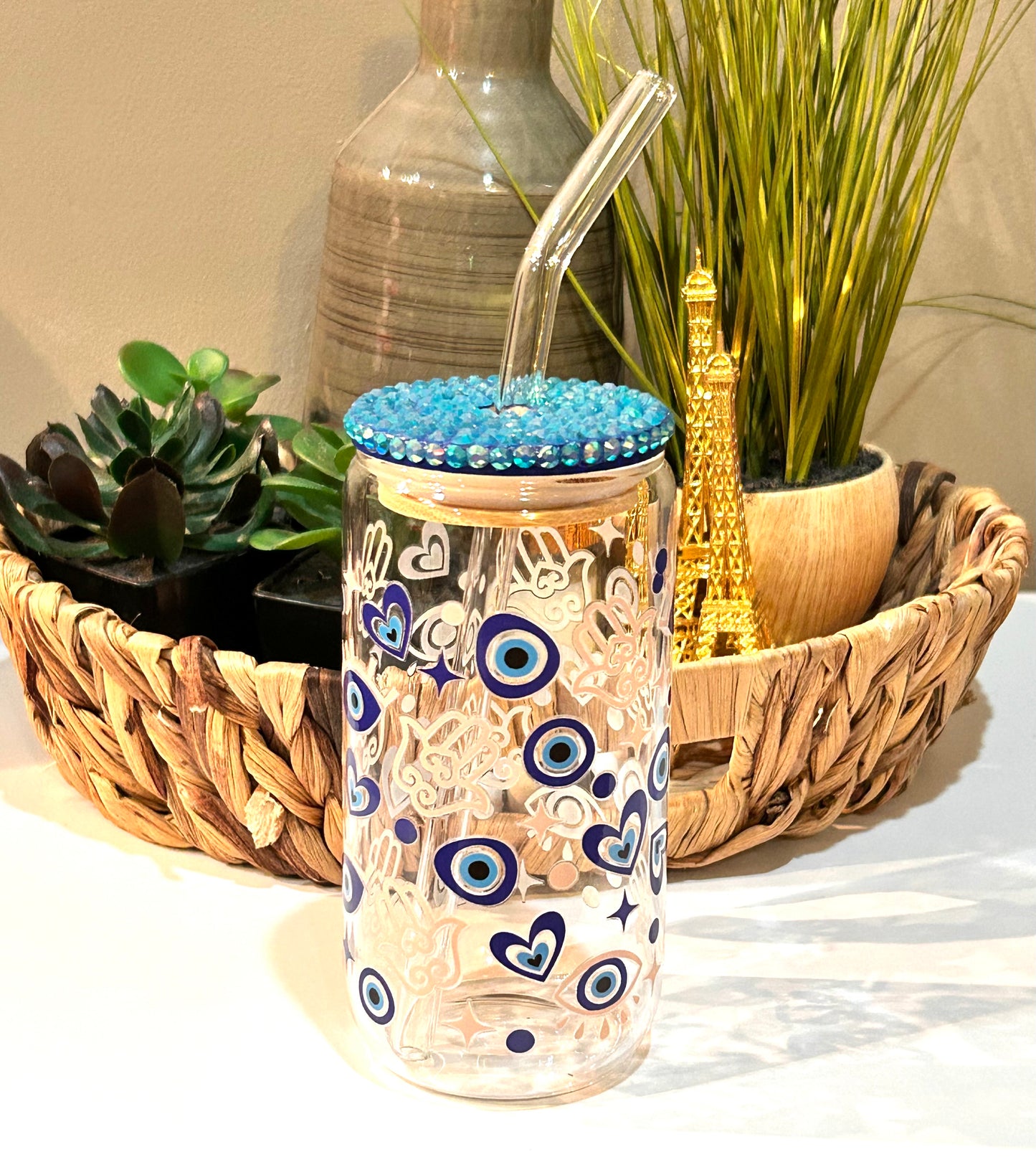 Evil Eye 16 oz Glass Tumbler