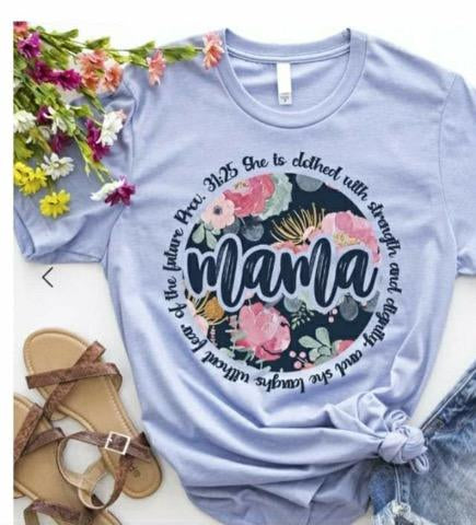 Light Blue Floral Mama Graphic Tee