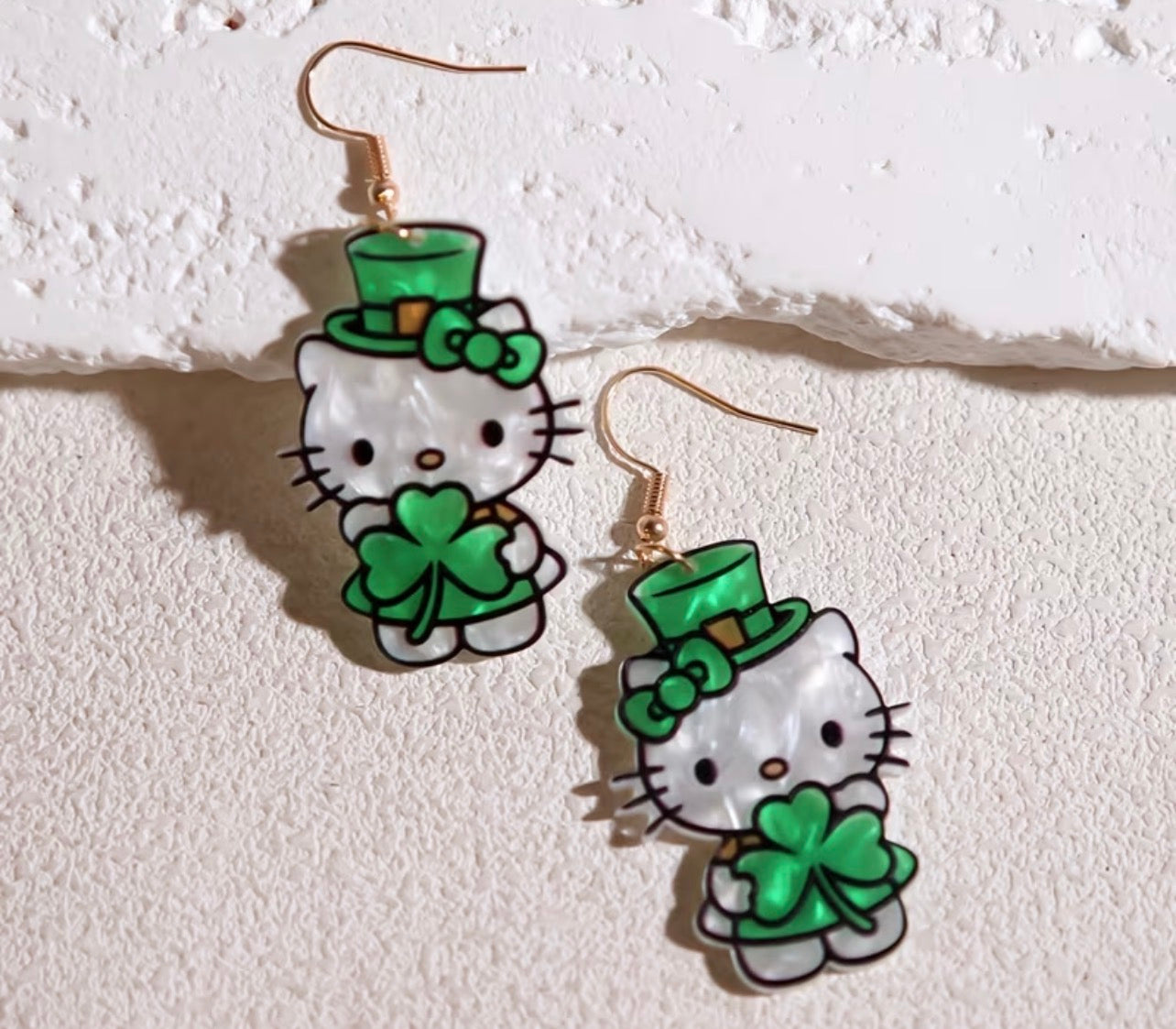 Kitty With Shamrock Earrings (PREORDER)