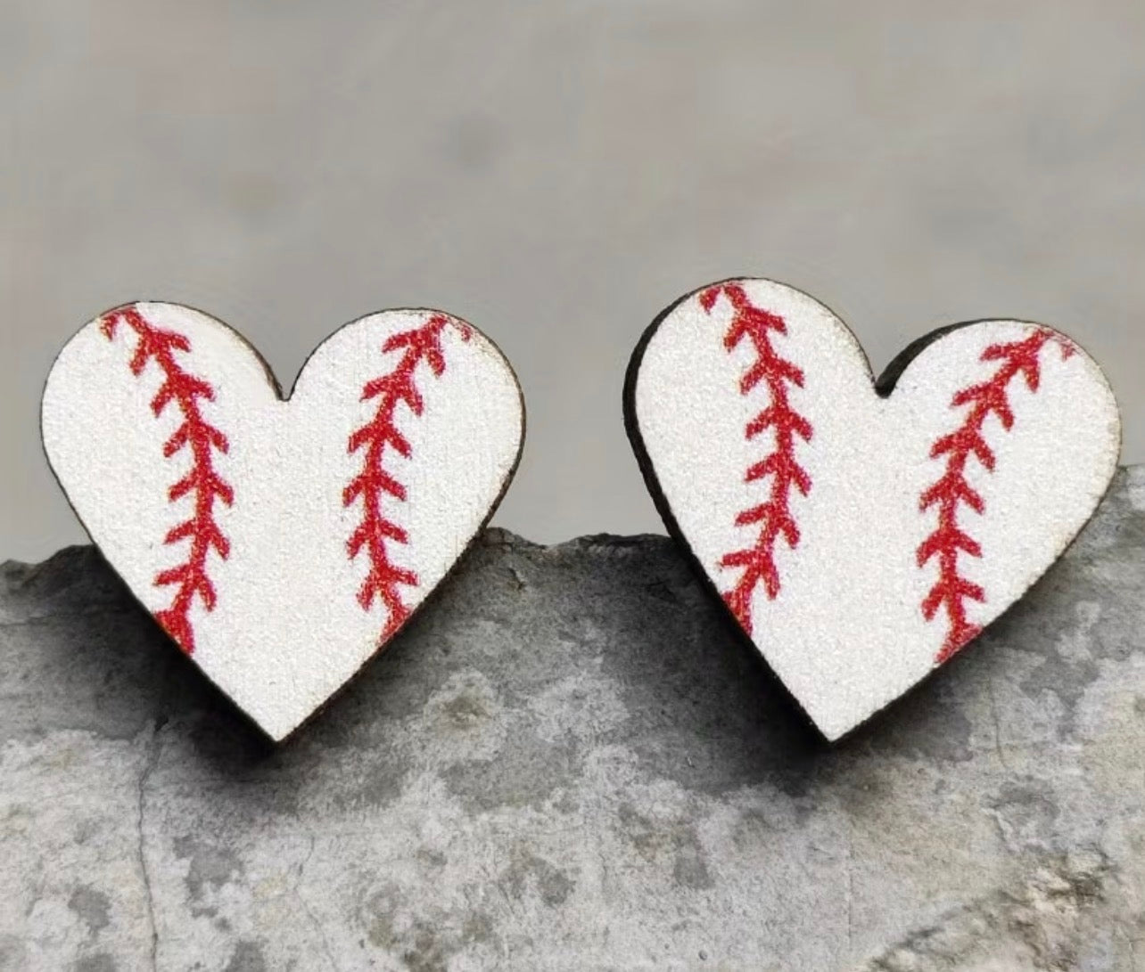 Heart Shaped Baseball Earrings