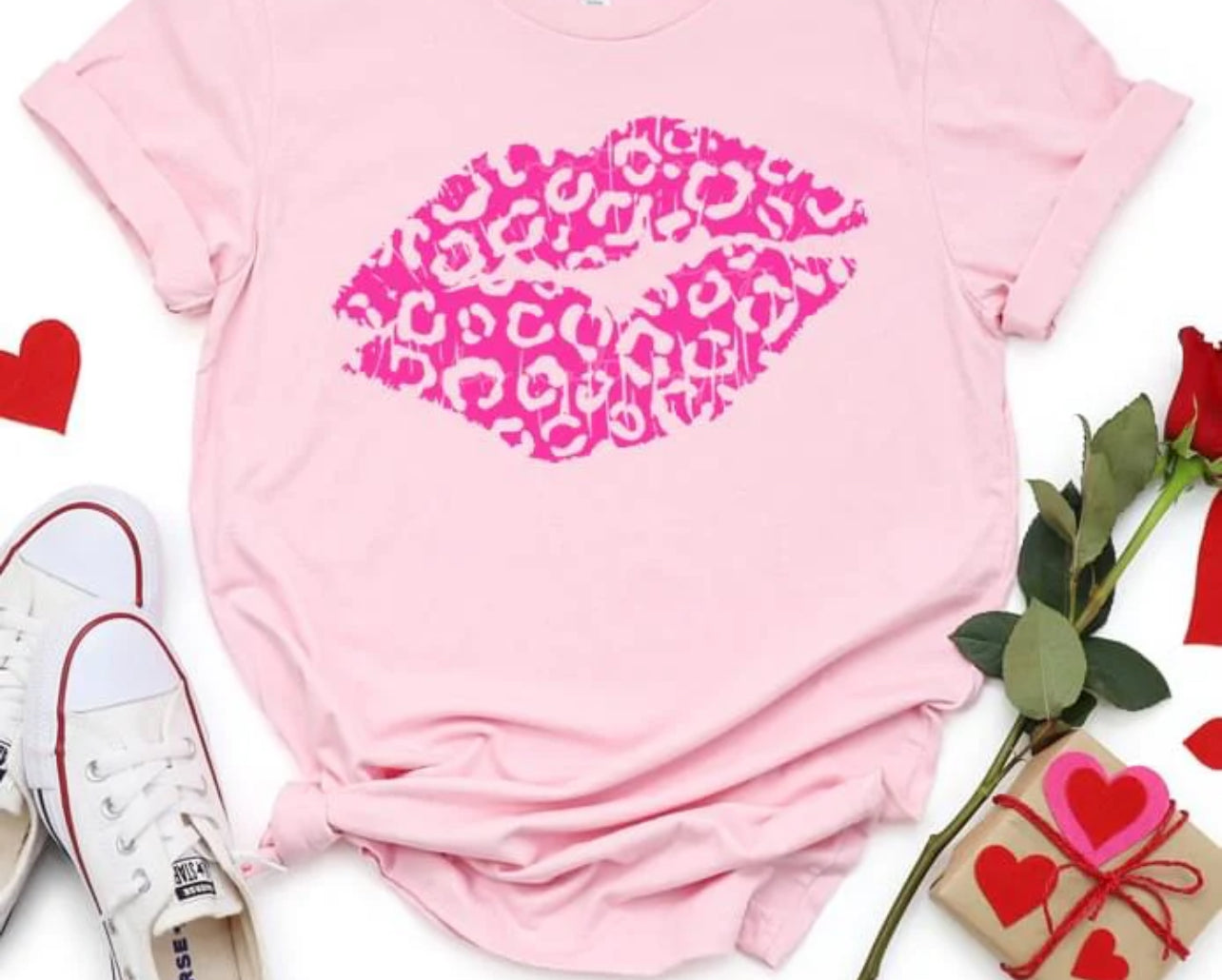 Light Pink Leopard Lips Graphic Tee
