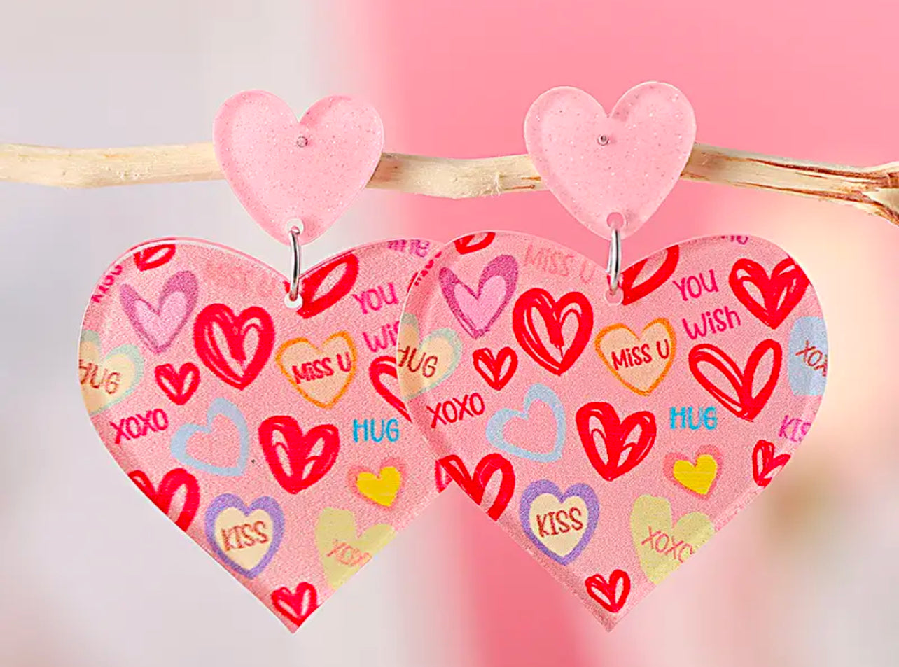 Pink Clear Heart Earrings