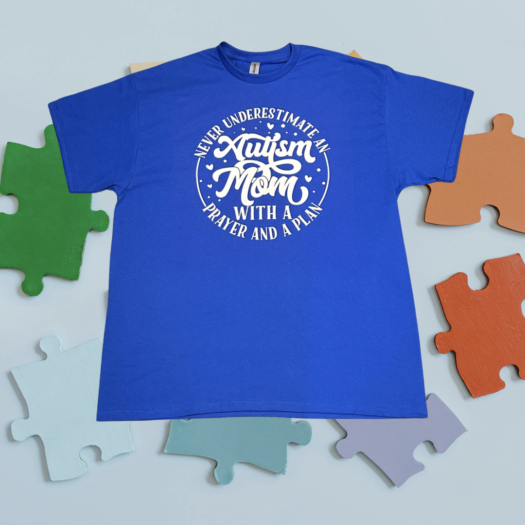 Royal Blue Autism Mom With A Prayer Graphic Tee