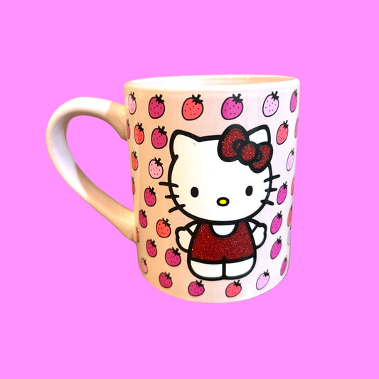 Light Pink Kitty With Strawberries 16oz Mug