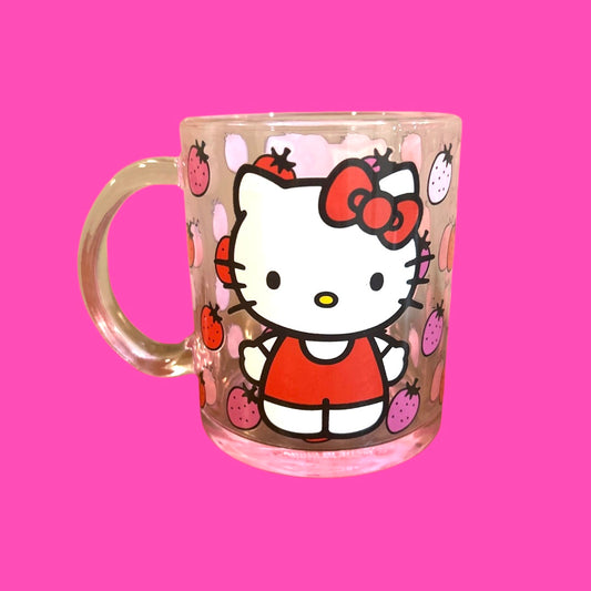 Pink Clear Kitty With Strawberries 16oz Mug