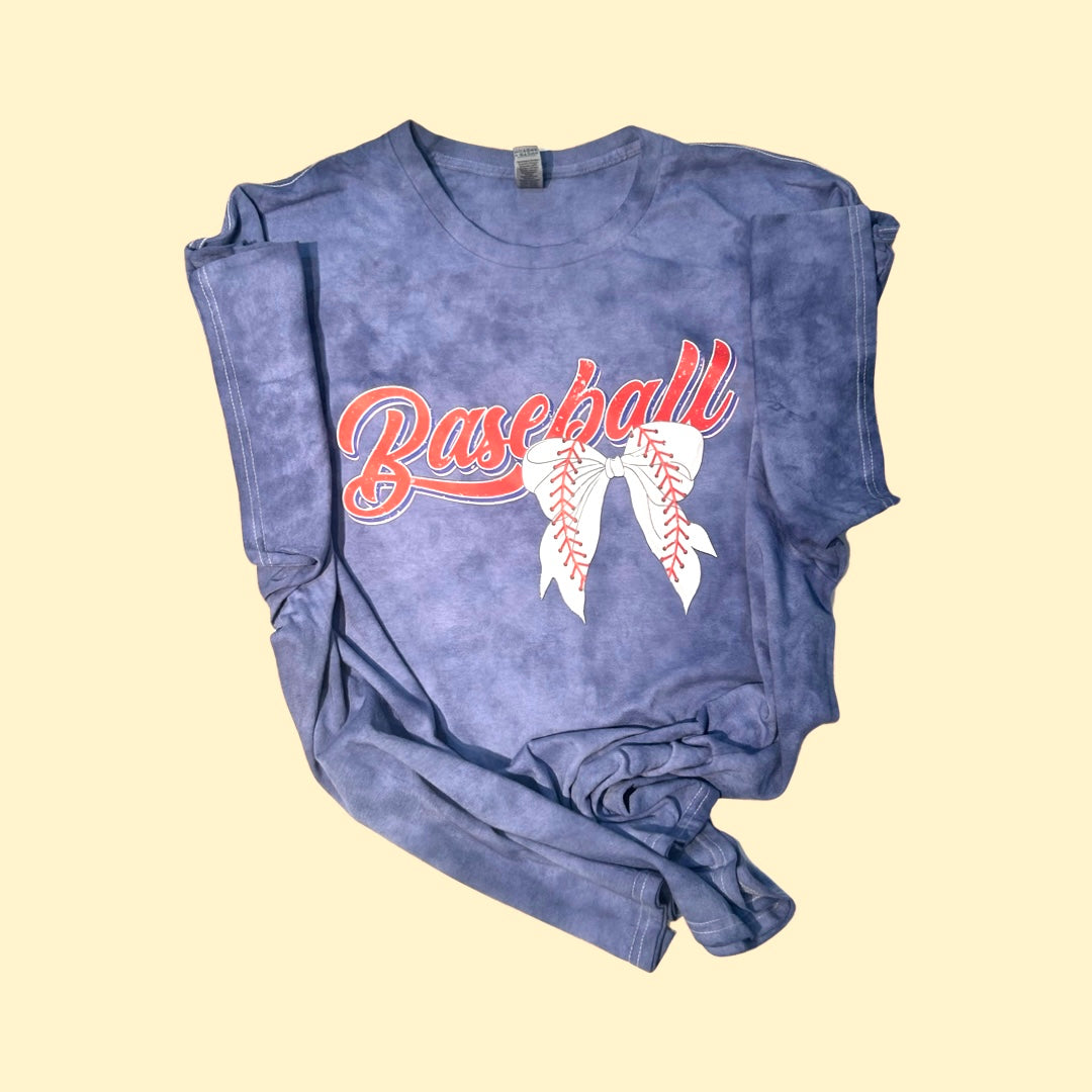 Denim Blue Tie Dye Baseball Graphic Tee
