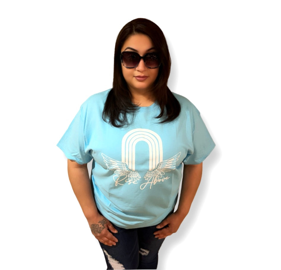 Light Blue Rise Above Graphic Tee