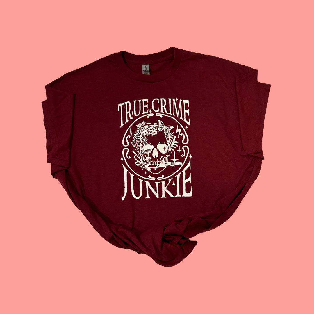 Burgundy True Crime Junkie Graphic Tee