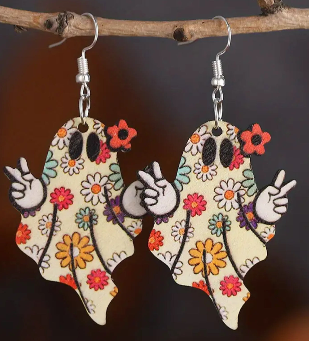 Flower Print Ghost Earrings