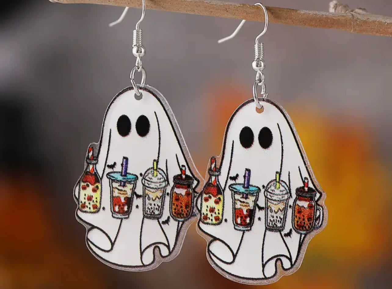 Ghost With Coffee Earrings