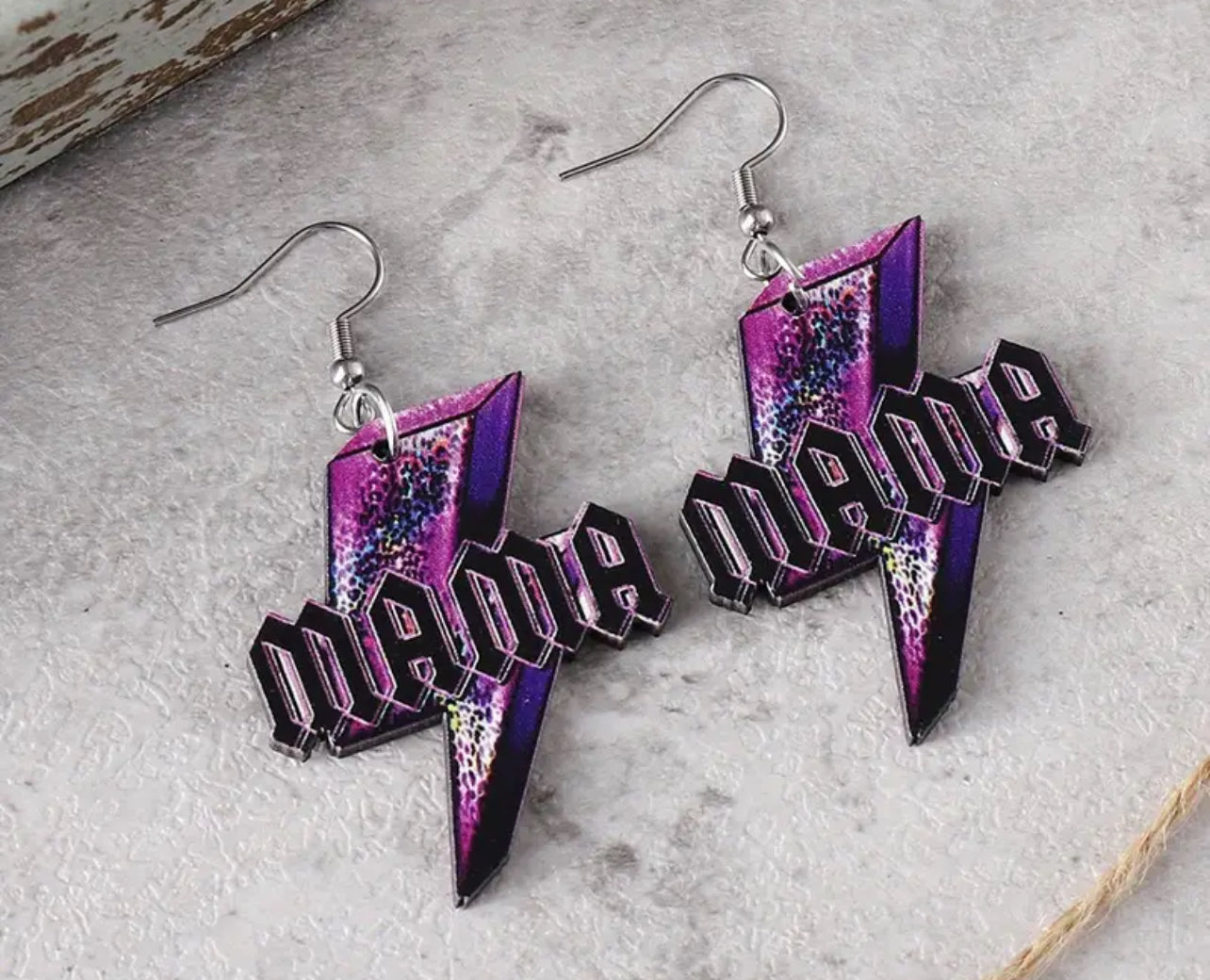 Mama Purple Lightning Bolt Earrings