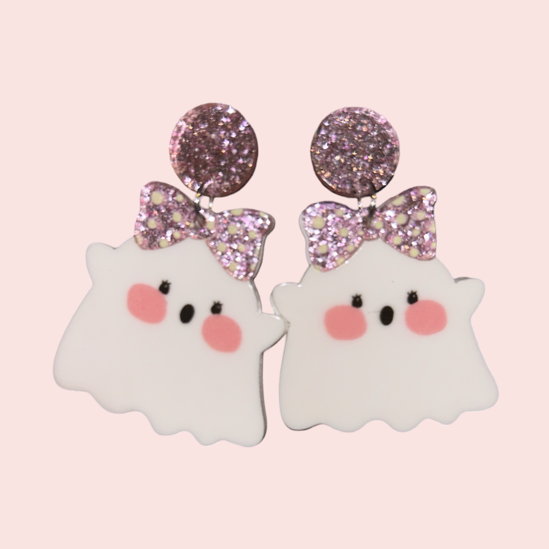 Pink Bow Ghost Earrings