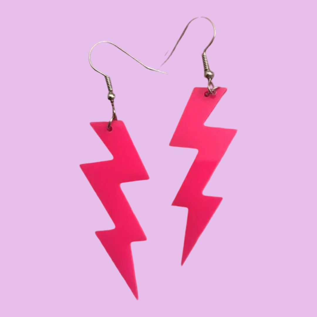Neon Pink Lightning Bolt Earings