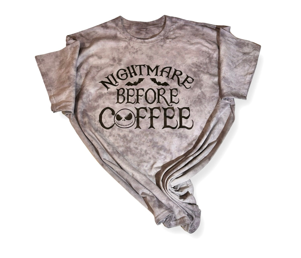 Grey Tie Dye Nightmare Before Coffee Graphic Tee