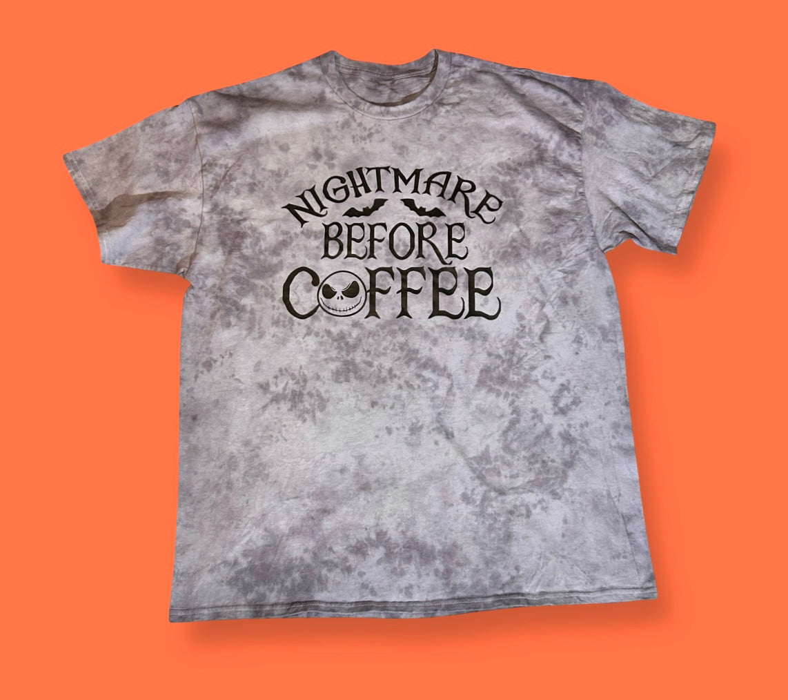Grey Tie Dye Nightmare Before Coffee Graphic Tee