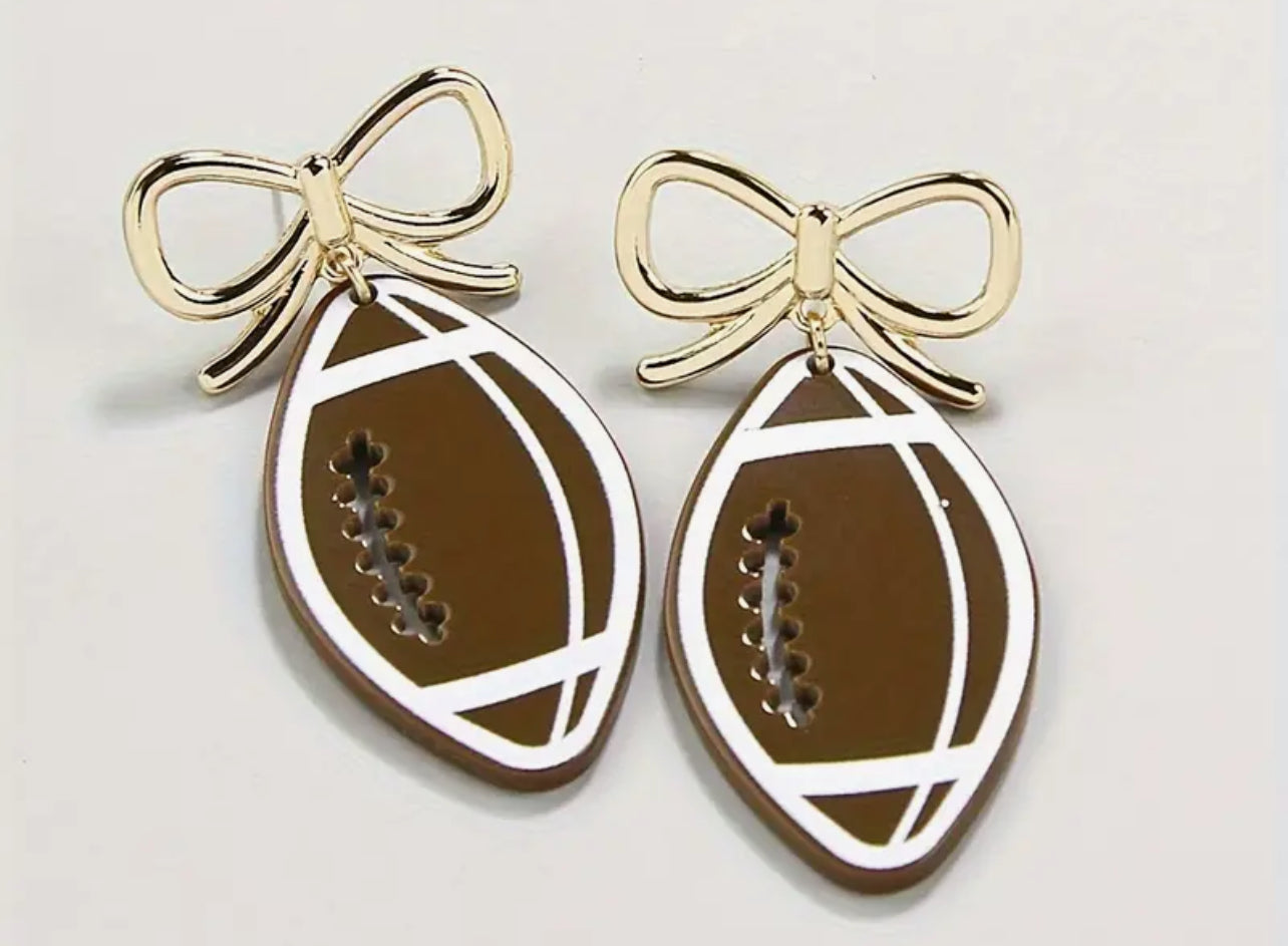 Gold Bow Football Earrings