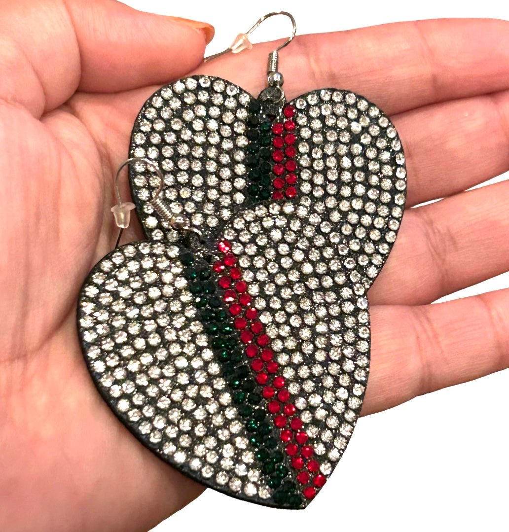 Large Bling Black Heart Earrings