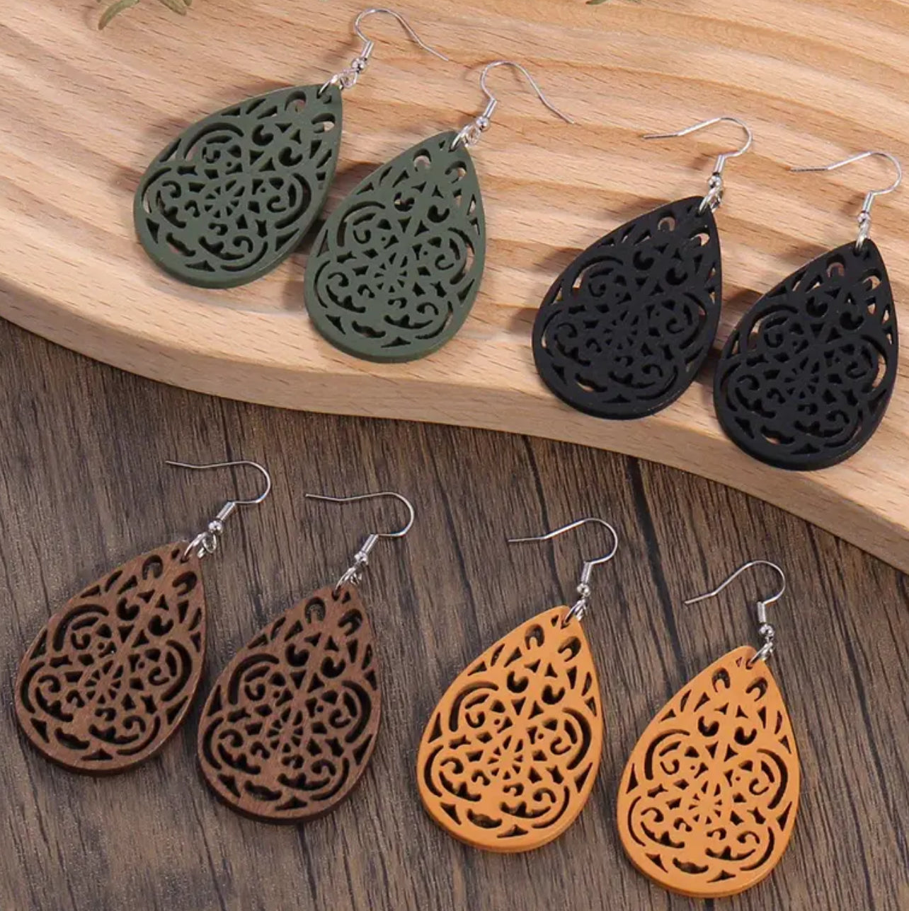 Wooden Carved Earrings