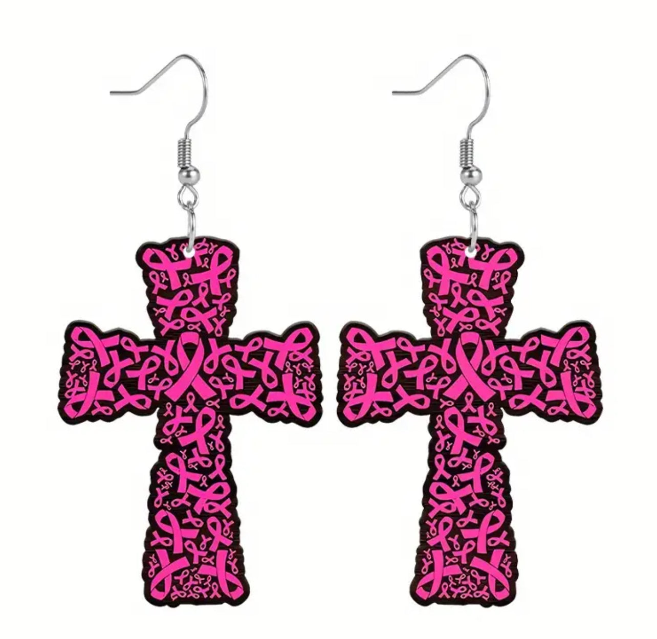 Black And Pink Ribbon Earrings