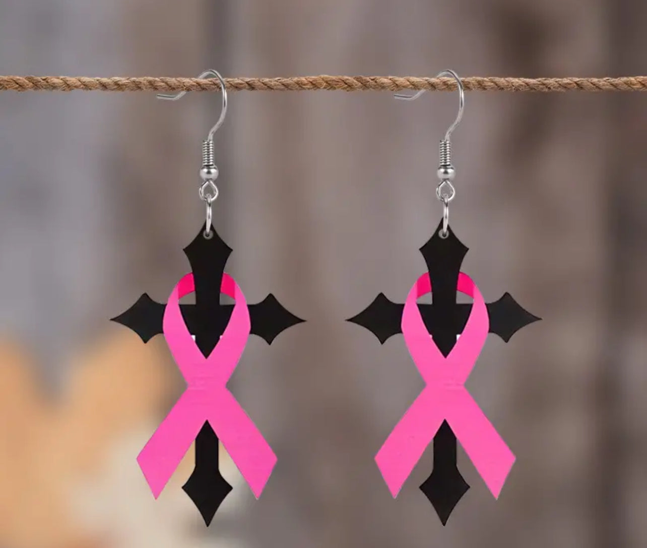 Black Breast Cancer Cross Earrings