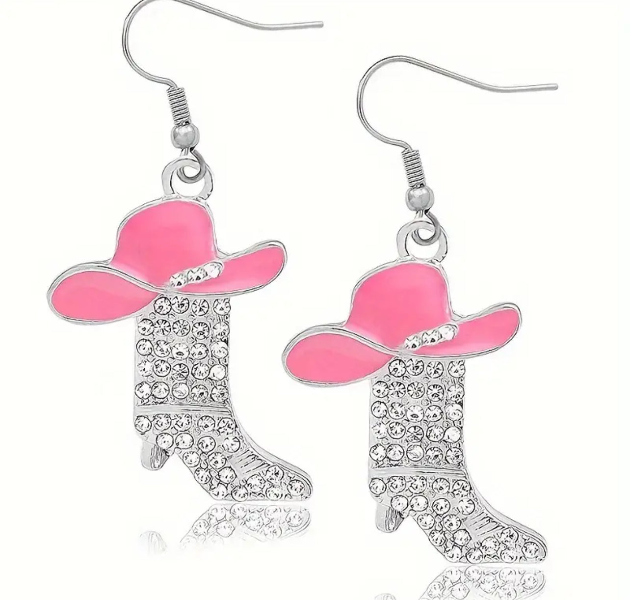 Pink Bling Cowgirl Boot Earrings