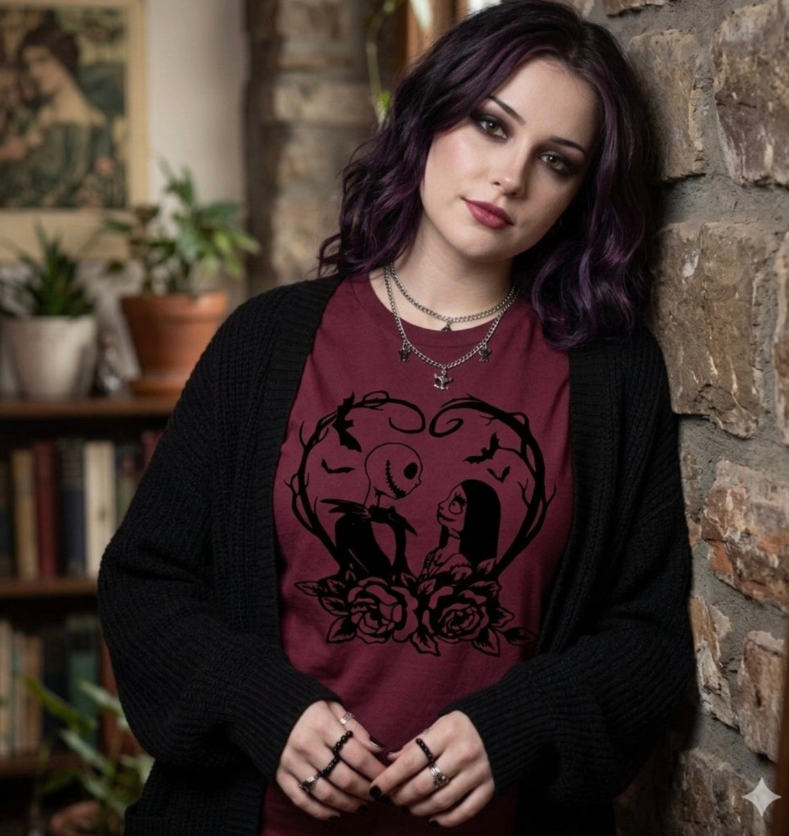 Burgundy Heart With Roses Graphic Tee