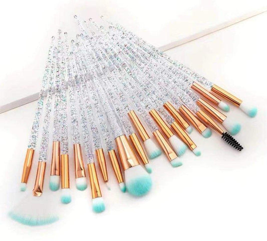 20pc Baby Blue Glitter Makeup Brushes