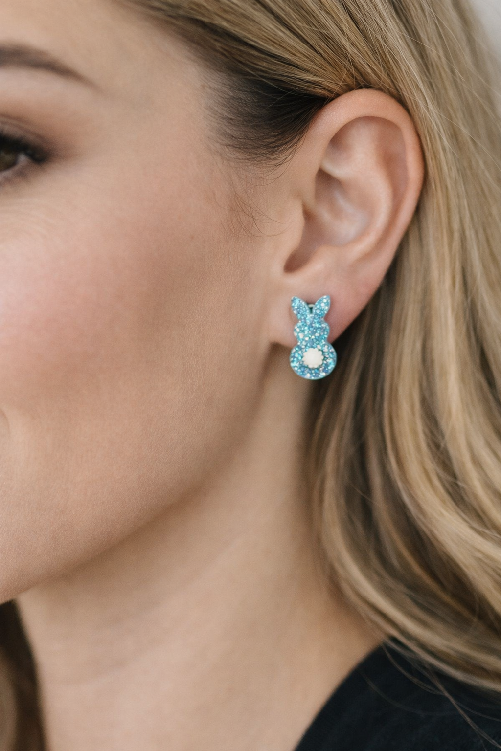 Blue Glittery Bunny Earrings