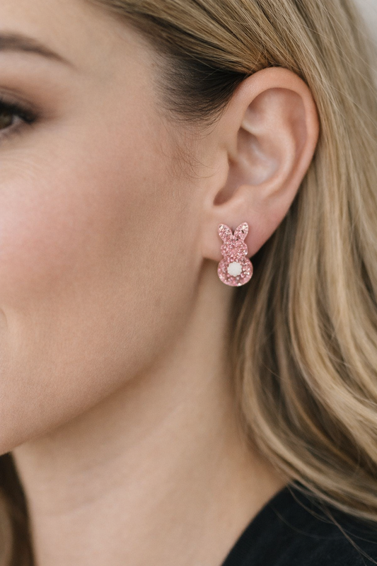 Pink Glittery Bunny Earrings