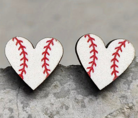 Heart Shaped Baseball Earrings