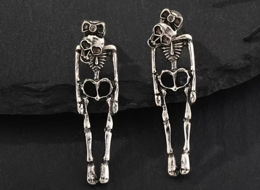 Silver Dangling Skeleton Earrings