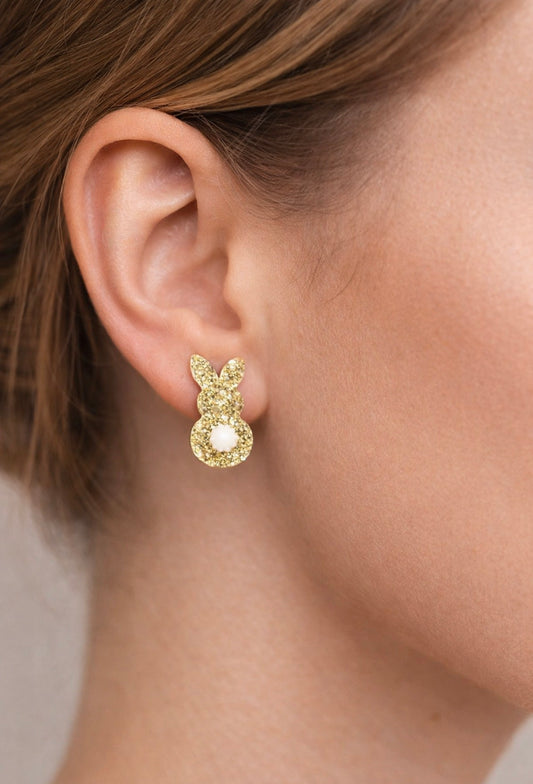 Yellow Glittery Bunny Earrings