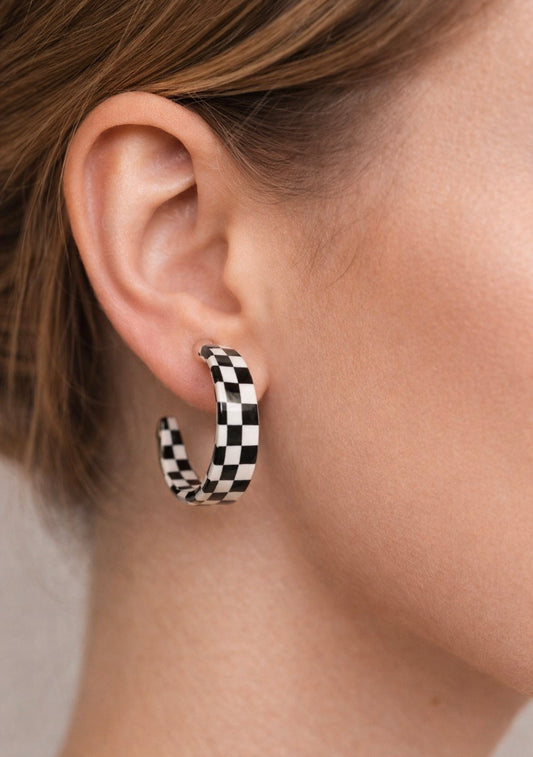 Small Checkered Hoop Earrings