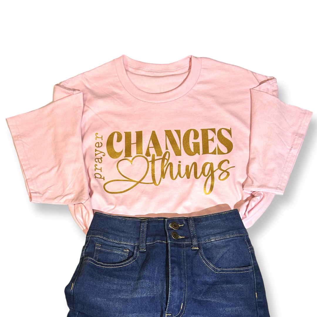 Light Pink Prayer Changes Things Graphic Tee