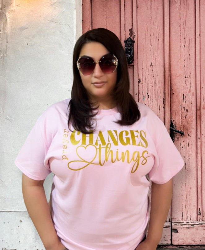 Light Pink Prayer Changes Things Graphic Tee