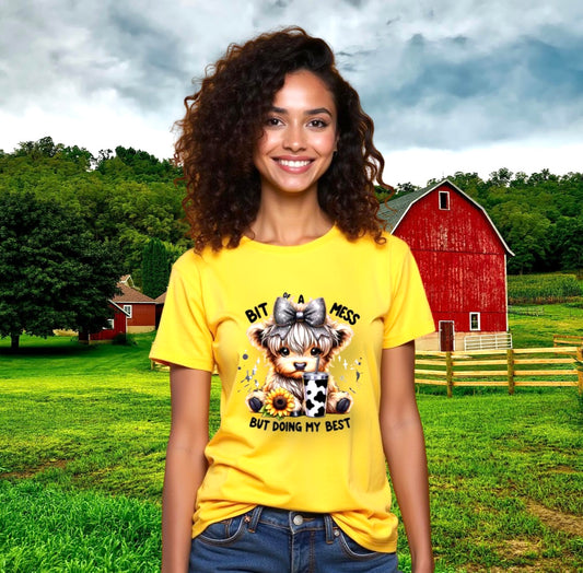 Yellow Bit Of A Mess Glitter Graphic Tee