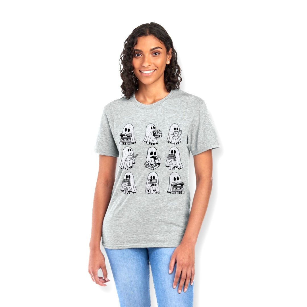 Heather Grey Reading Ghosts Graphic Tee