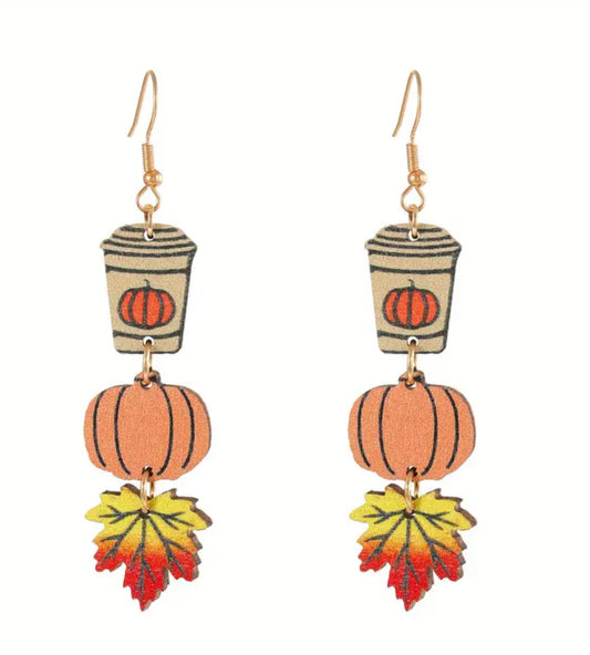 Latte Pumpkin And Leaf Earrings