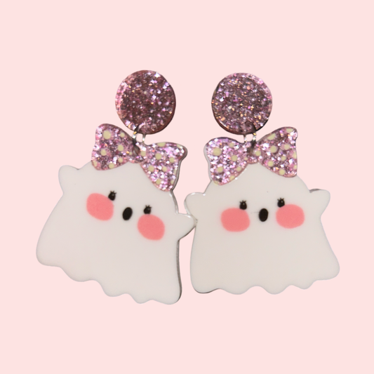 Pink Bow Ghost Earrings