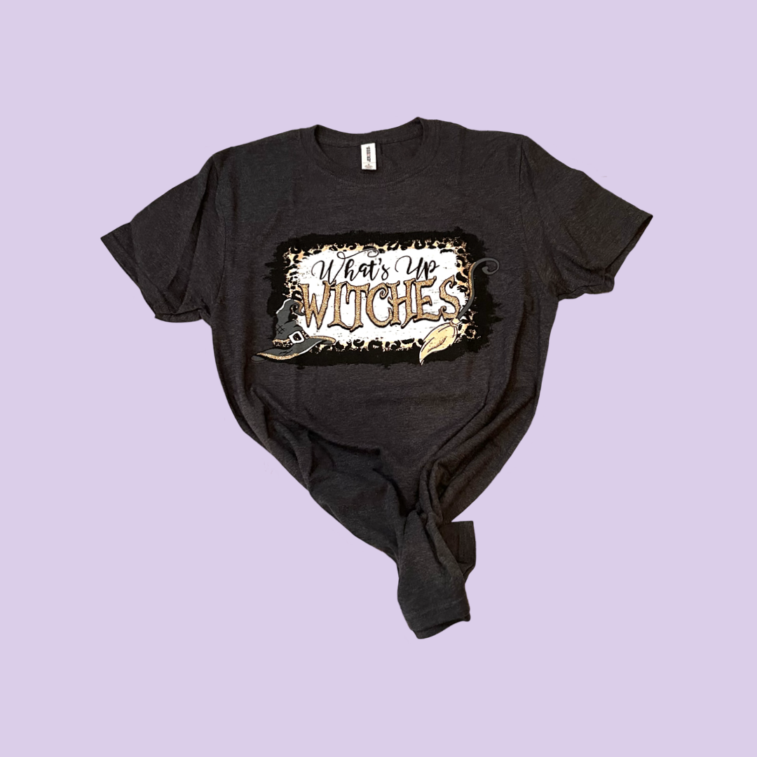 Heather Dark Grey Glittery What’s Up Witches Graphic Tee