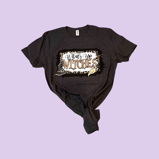 Heather Dark Grey Glittery What’s Up Witches Graphic Tee