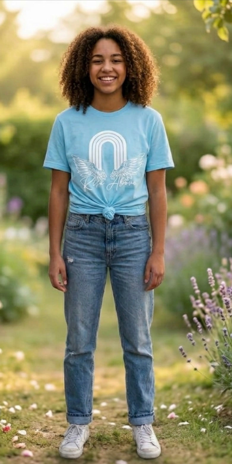 Light Blue Rise Above Graphic Tee