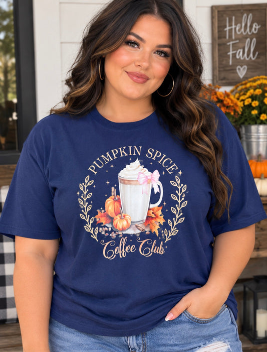 Navy Blue Pumpkin Spice Coffee Club Graphic Tee