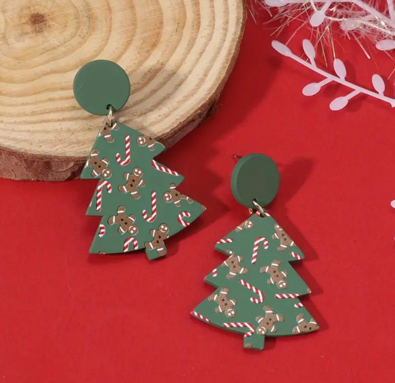 Candy Cane Christmas Tree Earrings